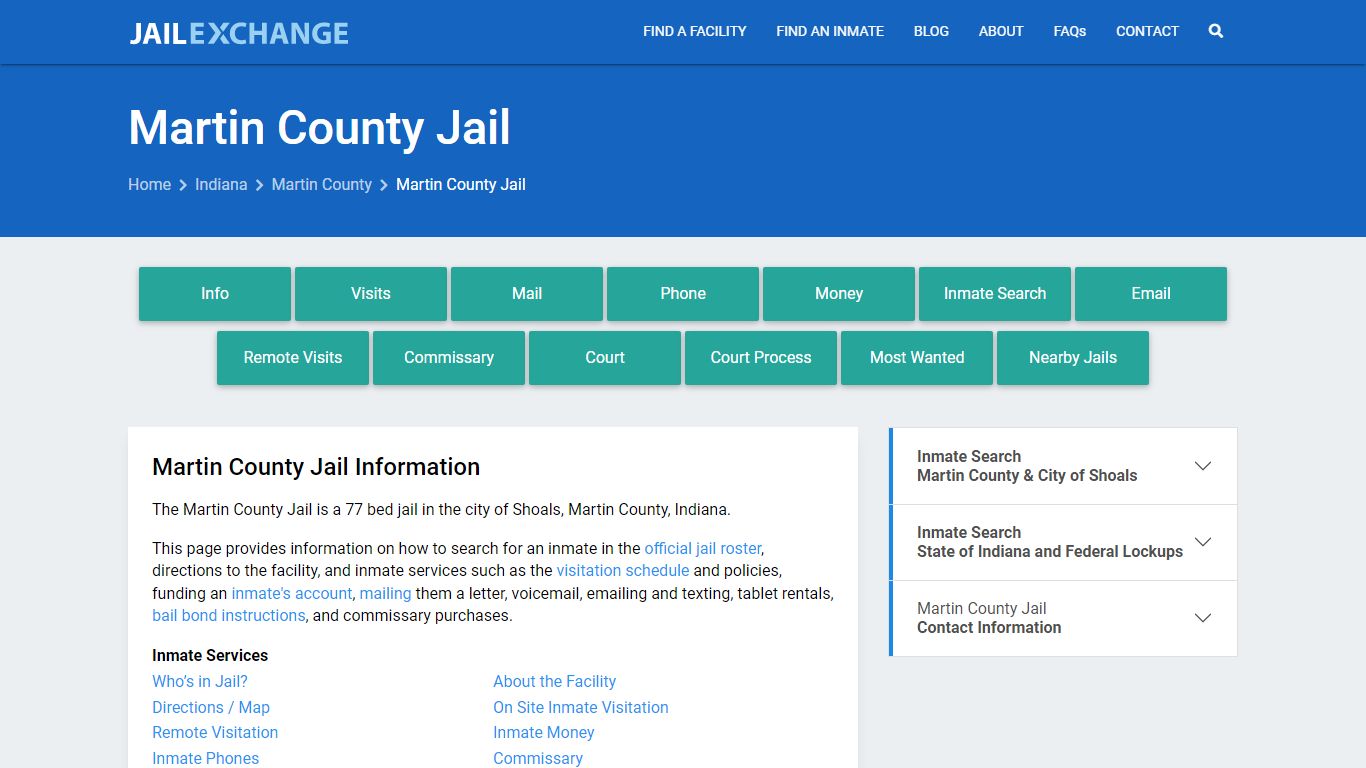 Martin County Jail, IN Inmate Search, Information
