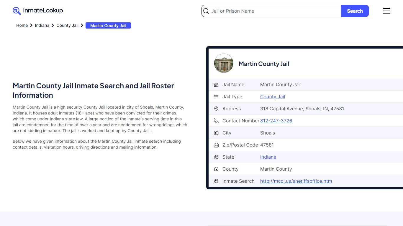Martin County Jail (IN) Inmate Search Indiana - Inmate Lookup